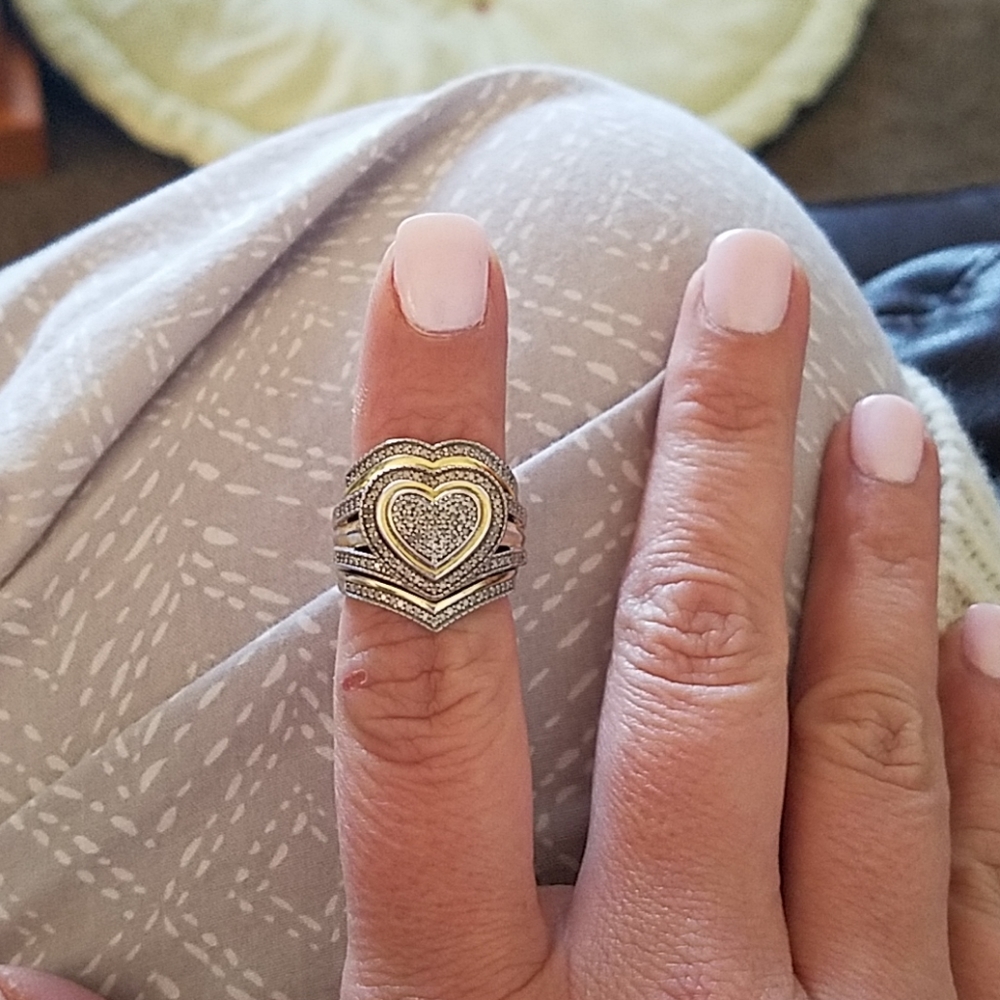 3 band two toned heart wedding set